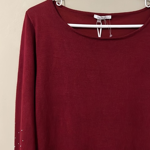 Vilci Milano womens size XL sweater dark rust pullover long sleeve rhinestones - Picture 2 of 12